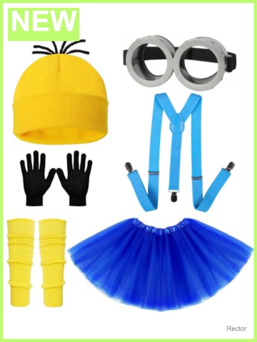 Halloween Costume Accessories Set: Beanie, Goggles, Gloves, Suspenders